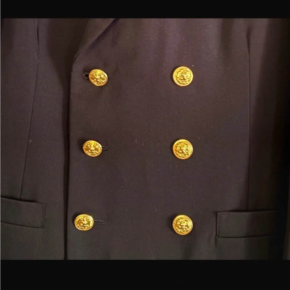 Black Double-Breasted Coat with Gold Trim